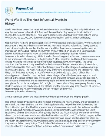 Essay on World War II as the most Influential Events in History