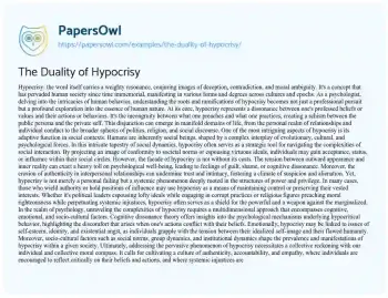 Essay on The Duality of Hypocrisy