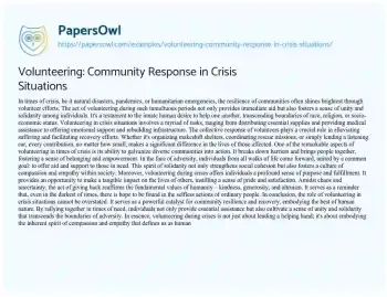 Essay on Volunteering: Community Response in Crisis Situations