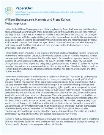 Essay on William Shakespeare’s Hamlets and Franz Kafka’s Metamorphoses