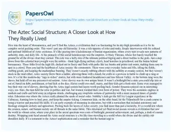 Essay on The Aztec Social Structure: a Closer Look at how they Really Lived