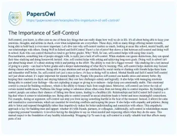 Essay on The Importance of Self-Control