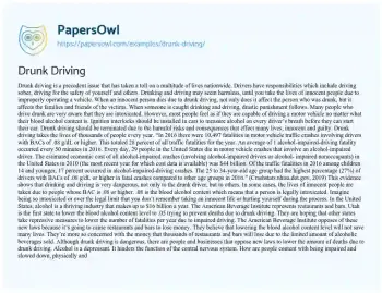 Essay on Drunk Driving