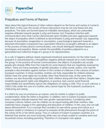 Essay on Prejudices and Forms of Racism