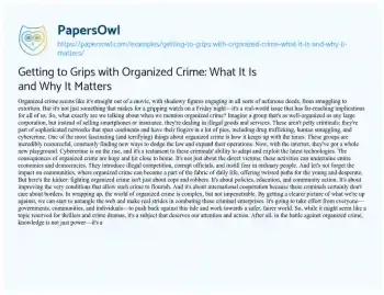 Essay on Getting to Grips with Organized Crime: what it is and why it Matters