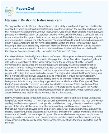 Essay on Marxism in Relation to Native Americans