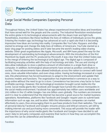 Essay on Large Social Media Companies Exposing Personal Data