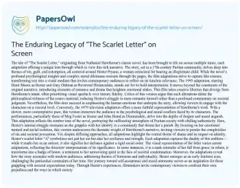 Essay on The Enduring Legacy of “The Scarlet Letter” on Screen