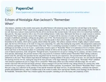 Essay on Echoes of Nostalgia: Alan Jackson’s “Remember When”