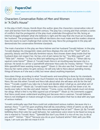 Essay on Characters Conservative Roles of Men and Women in “A Doll’s House”