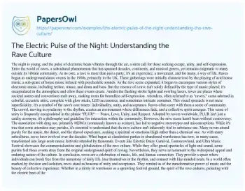 Essay on The Electric Pulse of the Night: Understanding the Rave Culture