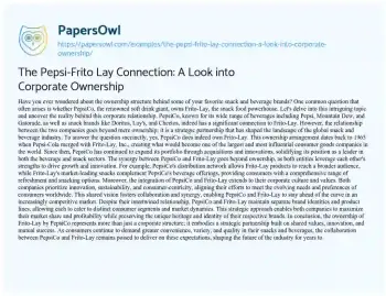 Essay on The Pepsi-Frito Lay Connection: a Look into Corporate Ownership