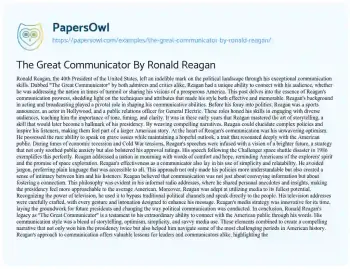 Essay on The Great Communicator by Ronald Reagan