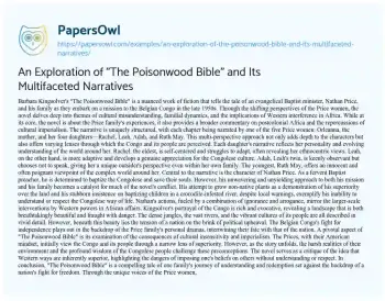 Essay on An Exploration of “The Poisonwood Bible” and its Multifaceted Narratives