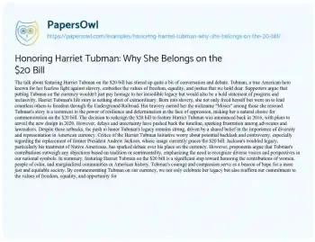 Essay on Honoring Harriet Tubman: why she Belongs on the $20 Bill