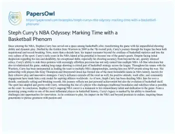 Essay on Steph Curry’s NBA Odyssey: Marking Time with a Basketball Phenom