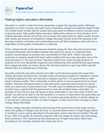 Essay on Making Higher Education Affordable