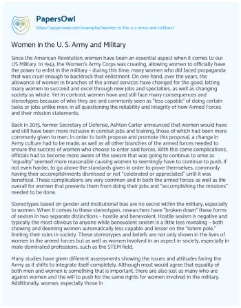 Essay on Women in the U. S. Army and Military