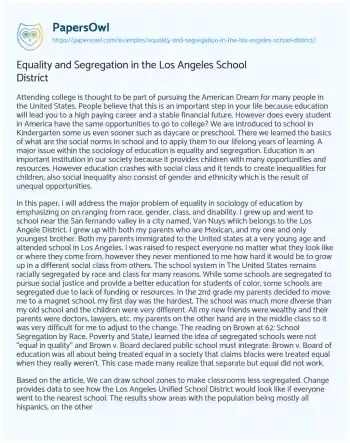 Essay on Equality and Segregation in the Los Angeles School District