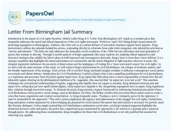 Essay on Letter from Birmingham Jail Summary