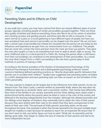 Essay on Parenting Styles and its Effects on Child Development