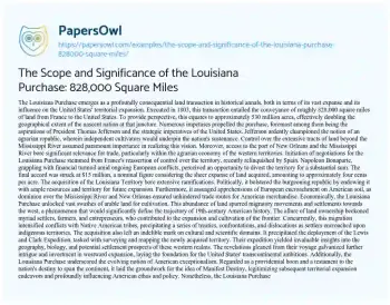 Essay on The Scope and Significance of the Louisiana Purchase: 828,000 Square Miles