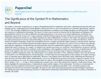 Essay on The Significance of the Symbol Pi in Mathematics and Beyond