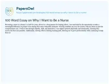 Essay on 100 Word Essay on why i Want to be a Nurse