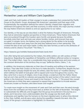 Essay on Meriwether Lewis and William Clark Expedition