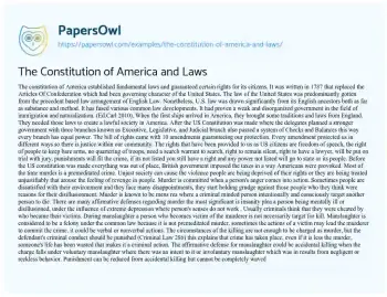 Essay on The Constitution of America and Laws