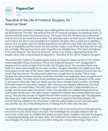 Essay on “Narrative of the Life of Frederick Douglass, an American Slave”