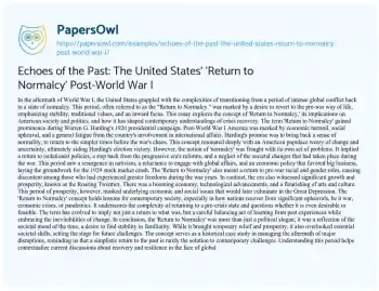 Essay on Echoes of the Past: the United States’ ‘Return to Normalcy’ Post-World War i