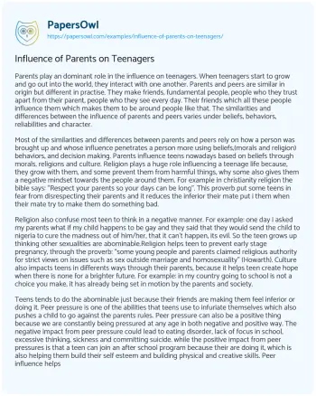 Essay on Influence of Parents on Teenagers