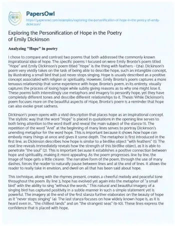 Essay on Exploring the Personification of Hope in the Poetry of Emily Dickinson