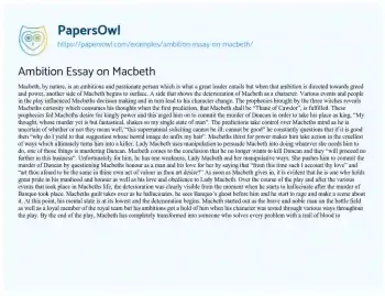 Essay on Ambition Essay on Macbeth