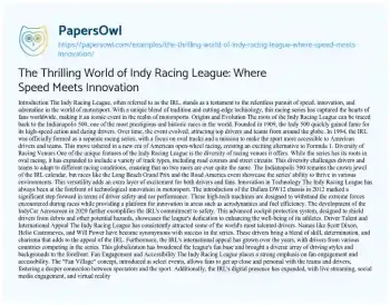 Essay on The Thrilling World of Indy Racing League: where Speed Meets Innovation