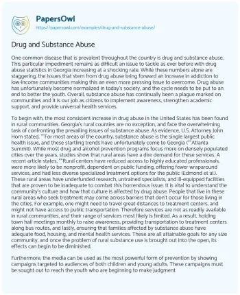 Essay on Drug and Substance Abuse