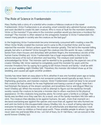 Essay on The Role of Science in Frankenstein