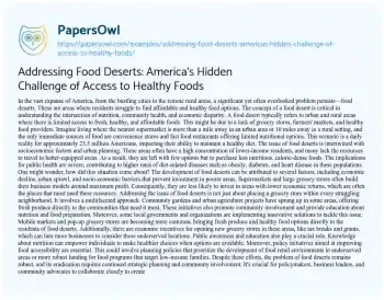 Essay on Addressing Food Deserts: America’s Hidden Challenge of Access to Healthy Foods