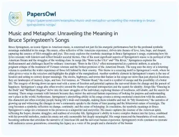 Essay on Music and Metaphor: Unraveling the Meaning in Bruce Springsteen’s Songs