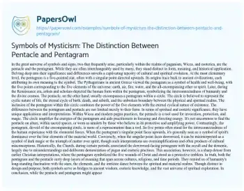 Essay on Symbols of Mysticism: the Distinction between Pentacle and Pentagram