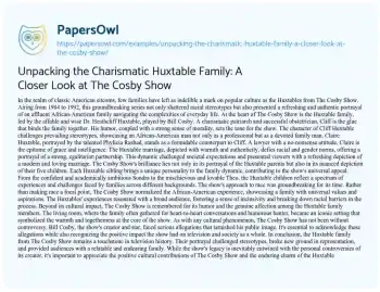 Essay on Unpacking the Charismatic Huxtable Family: a Closer Look at the Cosby Show