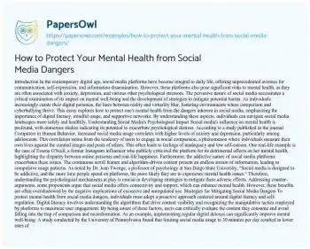 Essay on How to Protect your Mental Health from Social Media Dangers