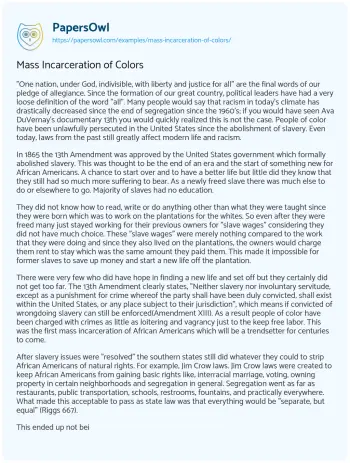 Essay on Mass Incarceration of Colors