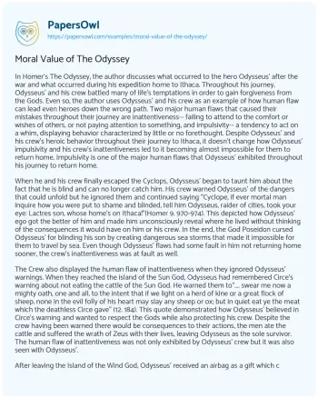 Essay on Moral Value of the Odyssey