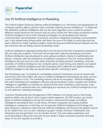 Essay on Use of Artificial Intelligence in Marketing