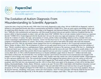 Essay on The Evolution of Autism Diagnosis: from Misunderstanding to Scientific Approach