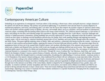 Essay on Contemporary American Culture