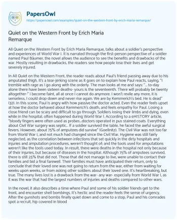 Essay on Quiet on the Western Front by Erich Maria Remarque