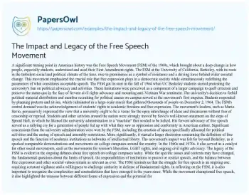 Essay on The Impact and Legacy of the Free Speech Movement